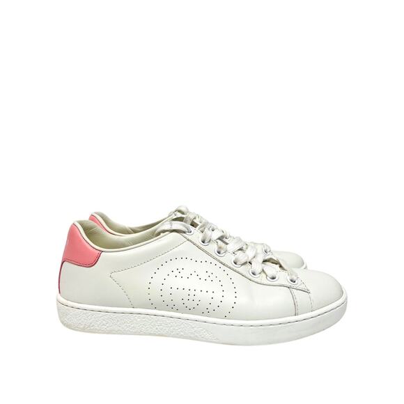 GUCCI $750 White Pink Perforated Leather Interlocking GG Ace Sneakers IT 35 US 5 - Picture 6 of 11